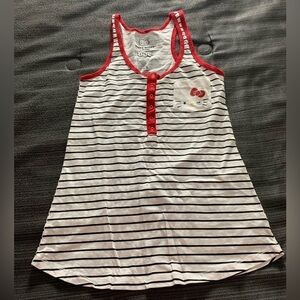 Hello Kitty Striped Henley Tank Top Tee White Black Red Extra Small